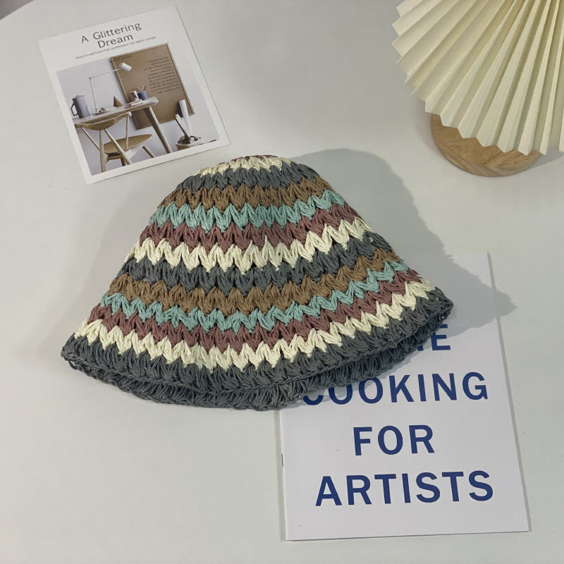 Wholesale Colorful Straw Striped Sunshade Bucket Hat